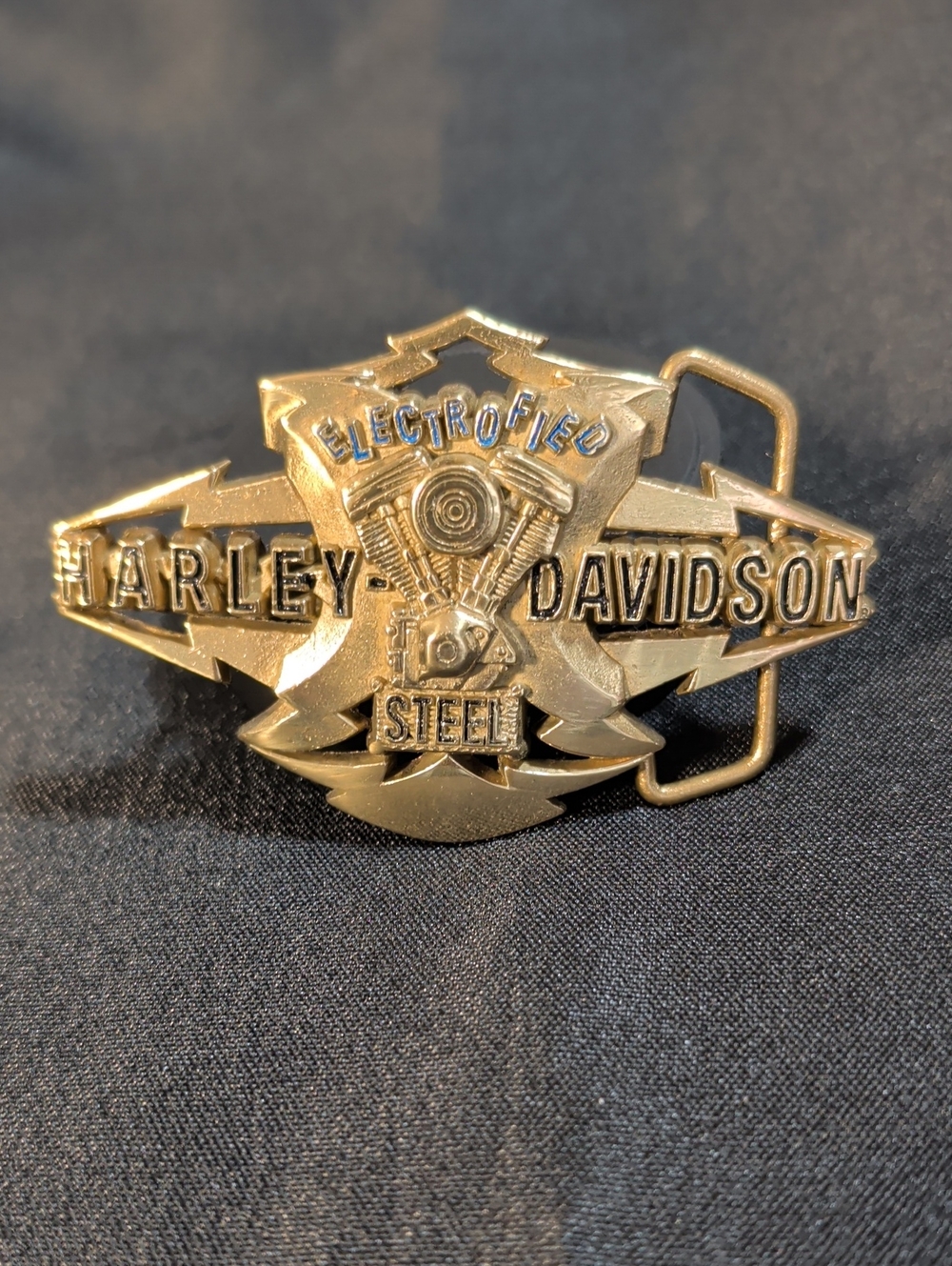 Vintage 90's Harley-Davidson Electrofied Steel Brass Belt Buckle